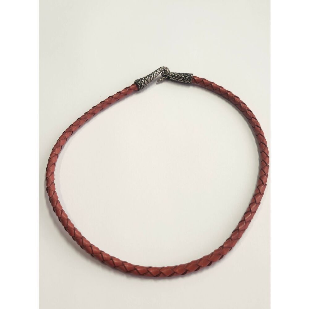 925 STERLING Vintage NANCY & DAVID braided orange leather necklace 14" Length